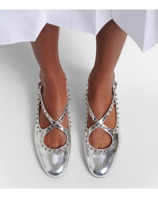Christian Louboutin White Pilouta Jane Spikes Leather Ballet Flats