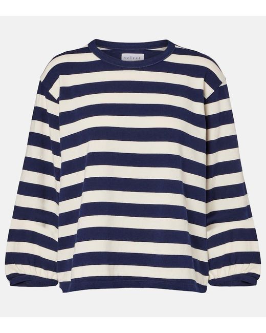 Velvet Blue Edora Striped Cotton Jersey Sweatshirt
