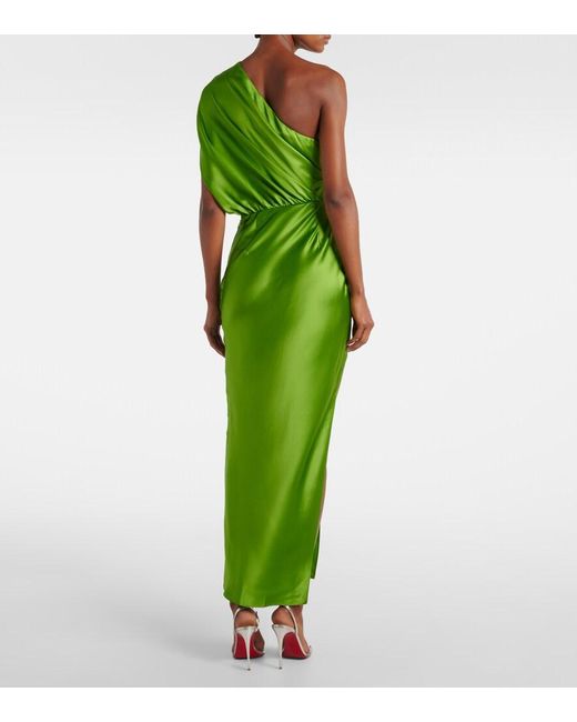 The Sei Green Draped One-Shoulder Silk Maxi Dress