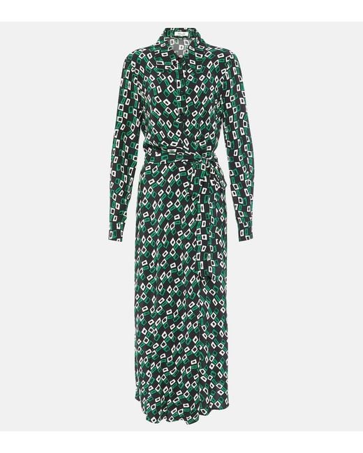 Diane von Furstenberg Green Tori Printed Midi Wrap Dress