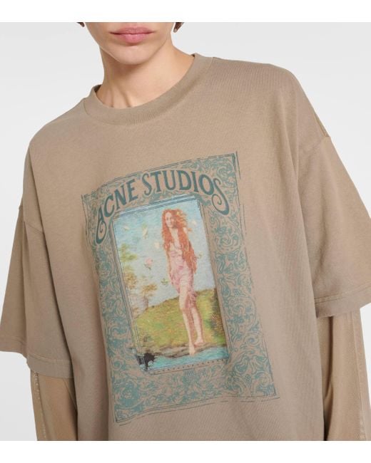 T-shirt Layered imprime en coton Acne en coloris Brown