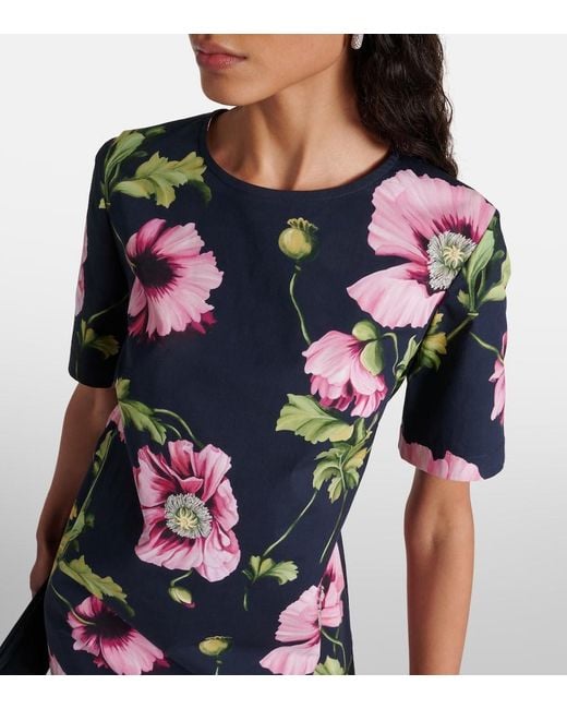 Oscar de la Renta Multicolor Floral Cotton-Blend Minidress