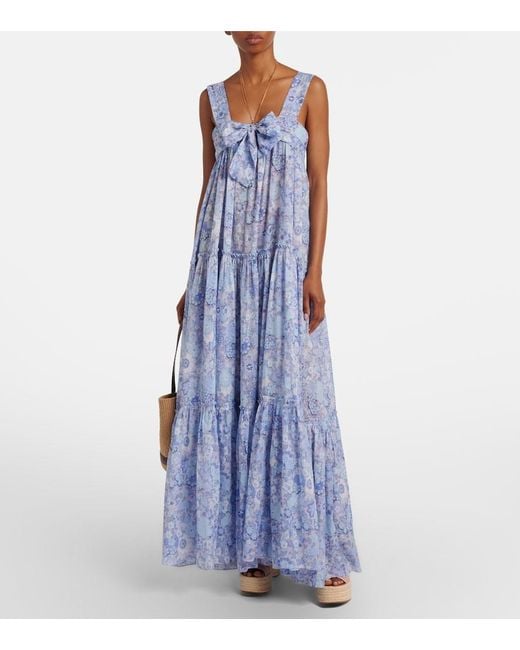Chloé Blue Floral Cotton Voile Maxi Dress