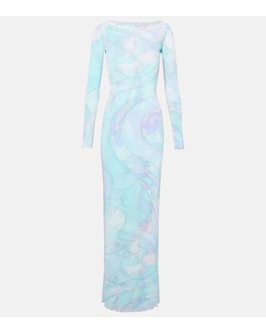 Emilio Pucci Blue Orchidee Tulle Maxi Dress