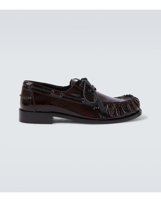 Dries Van Noten Black Patent Leather Boat Shoes for men