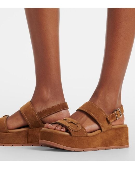 Hogan Brown H703 Suede Platform Sandals