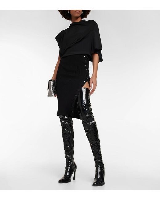 Petar Petrov Black Finn Ribbed-Knit Silk Pencil Skirt