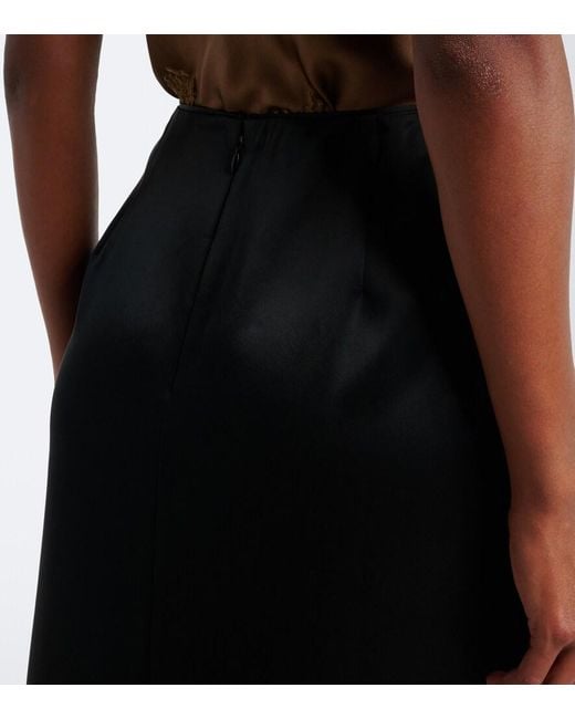 Dorothee Schumacher Black Shiny Statement Lace-Trimmed Satin Midi Skirt