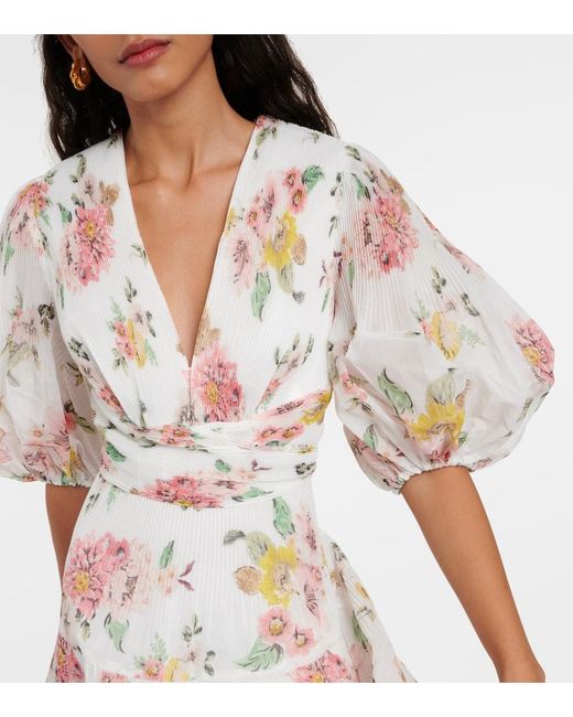 Zimmermann White Minidress With Puff Sleeves And Floral Print