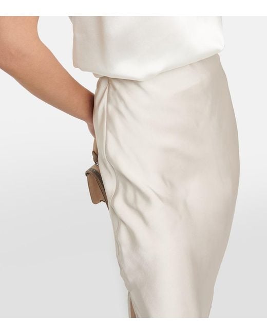 Brunello Cucinelli White Satin Midi Skirt