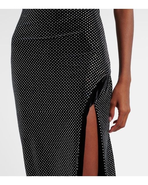 Balmain White Rhinestone-Embellished Velvet Maxi Dress