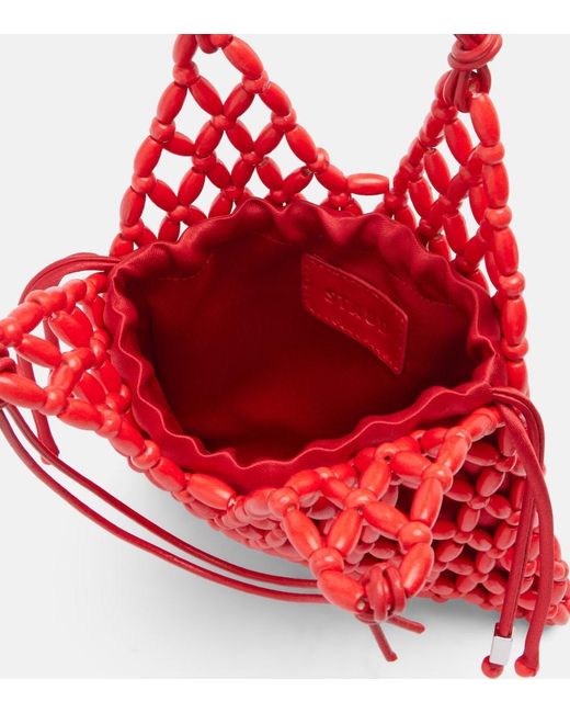 Staud Red Karla Beaded Top-Handle Bag