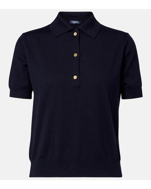 Max Mara Blue Cotton, Silk, And Cashmere Polo Sweater