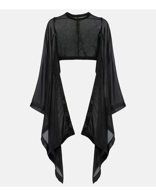 Rick Owens Black Caped Cotton Cropped Top