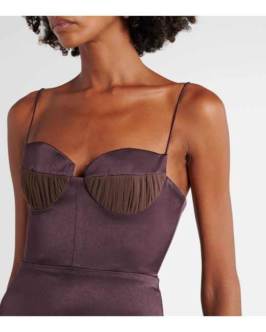 Alex Perry Purple Satin Bustier Maxi Gown