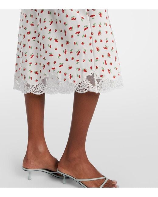Posse White Fae Lace-Trimmed Printed Midi Skirt