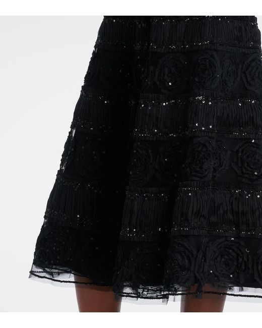 Carolina Herrera Black Floral-Applique Sequined Gown
