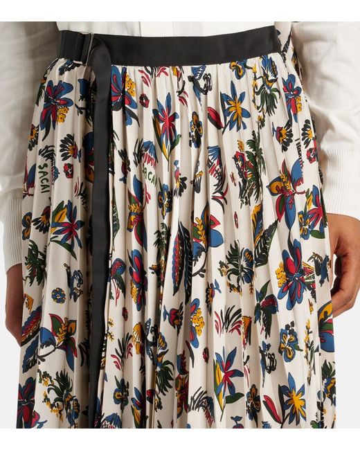 Sacai White Printed Pleated Midi Skirt