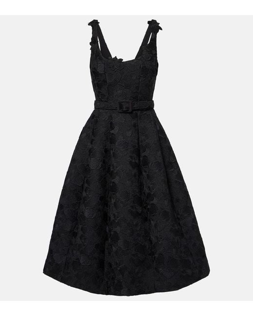 Vestido Midi Orchid De Guipur Floral Oscar de la Renta de color Black