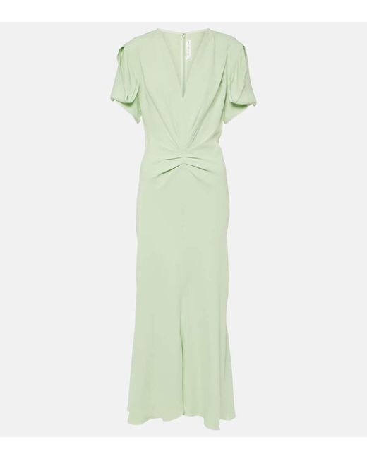Victoria Beckham Green Gathered Midi Dress