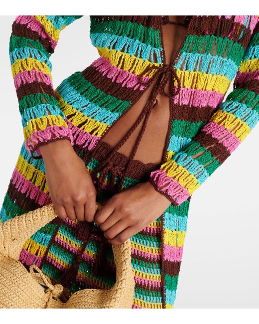 Anna Kosturova Multicolor Striped Crochet Cotton Beach Cover-up