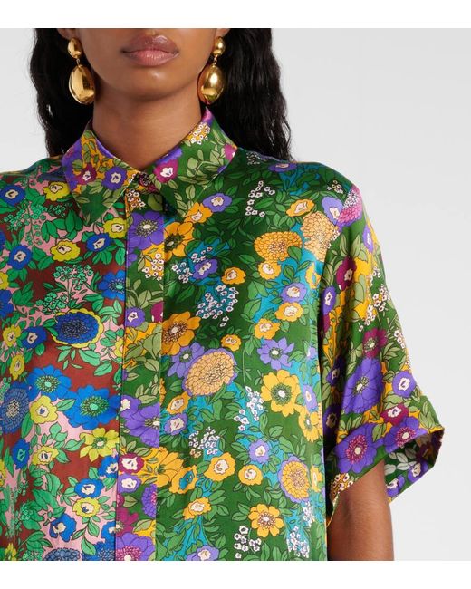ALÉMAIS Green Printed Silk Satin Shirt