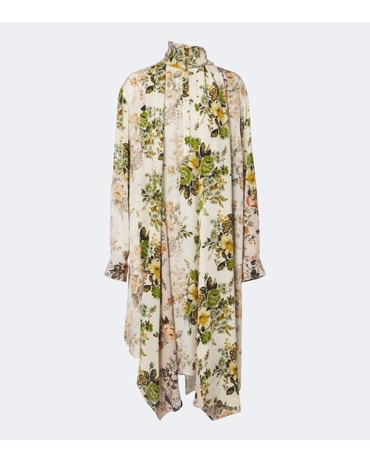 Acne Metallic Tie-Neck Floral Silk Georgette Midi Dress