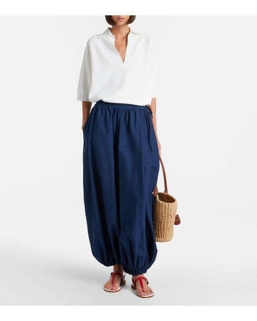 Polo Ralph Lauren Blue Belted Cotton And Silk Balloon Pants