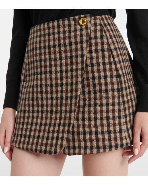 Ganni Brown Checked Wool Wrap Skirt