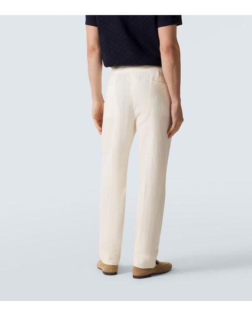 Rubinacci White Linen Tapered Pants for men