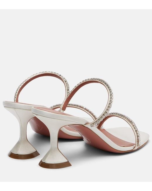 AMINA MUADDI Pink Gilda 70 Embellished Satin Mules