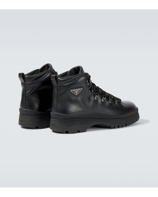 Prada Black Brixxen Leather Lace-Up Boots for men