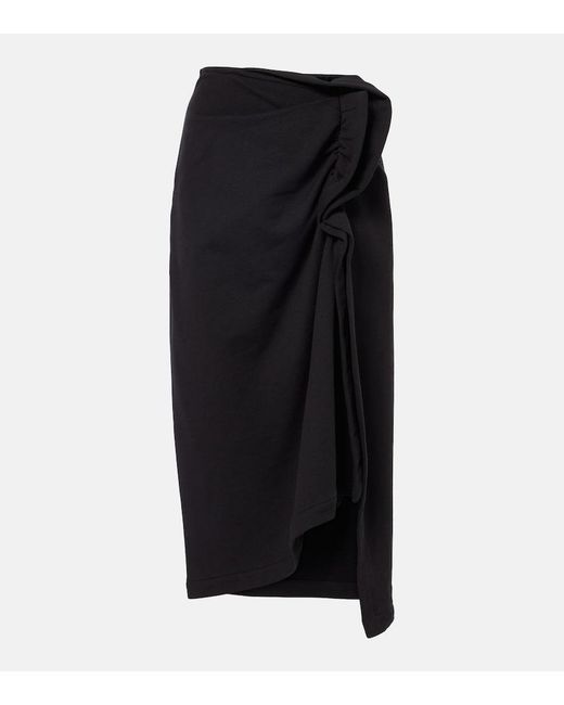 Dries Van Noten Black Draped Asymmetric Jersey Midi Skirt