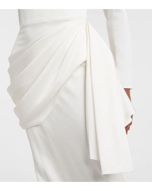Alex Perry White Bridal Draped Crepe Satin Bustier Gown
