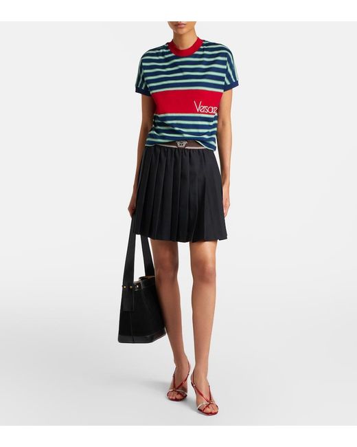 Versace Black Pleated Wool And Mohair Miniskirt