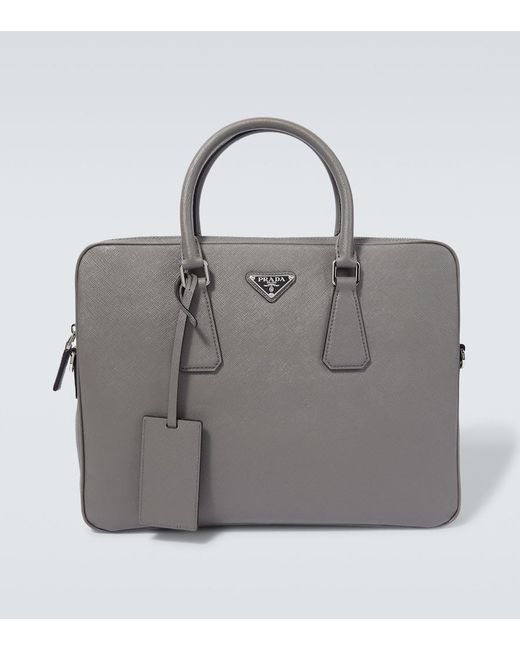 Prada Gray Saffiano Leather Briefcase for men