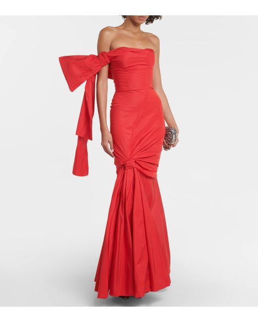 Alexander McQueen Red Bow-detail Bustier Polyfaille Gown
