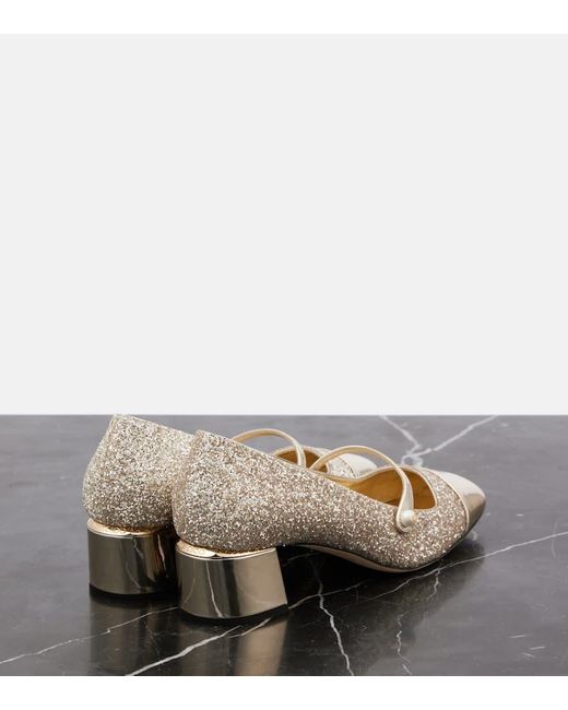 Jimmy Choo Natural Elisa 45 Glitter And Leather Pumps