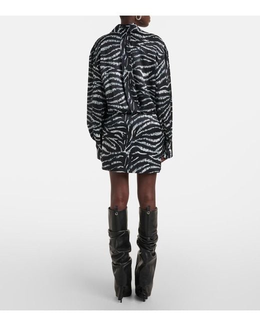 The Attico Black Silvye Zebra-Print Satin Shirt Dress