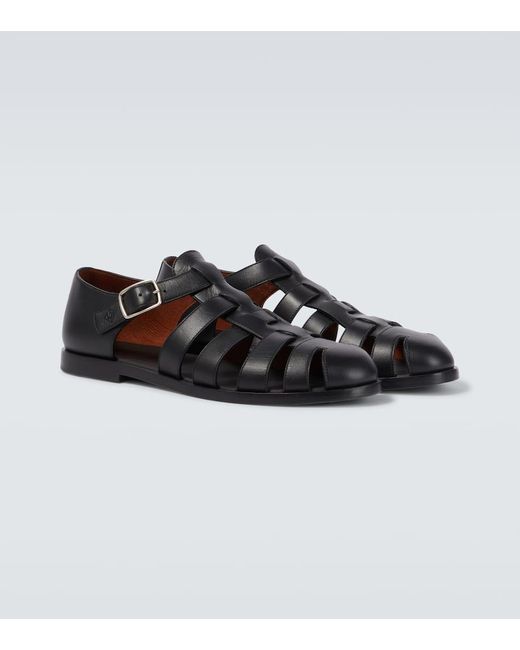 Loro Piana Black Maxime Walk Leather Fisherman Sandals for men