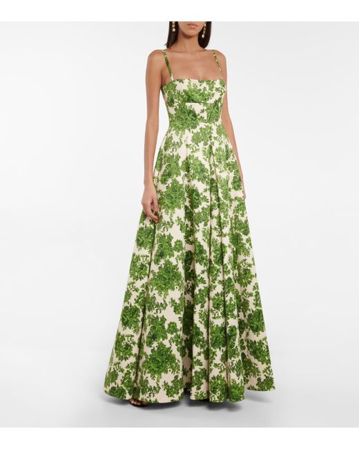 slim fit dress slacks Pinah Dress In Green Graphic Rose Jacquard main image 0