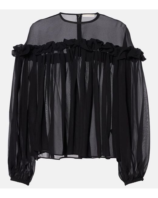 Ulla Johnson Black Peggy Ruffled Silk Georgette Blouse