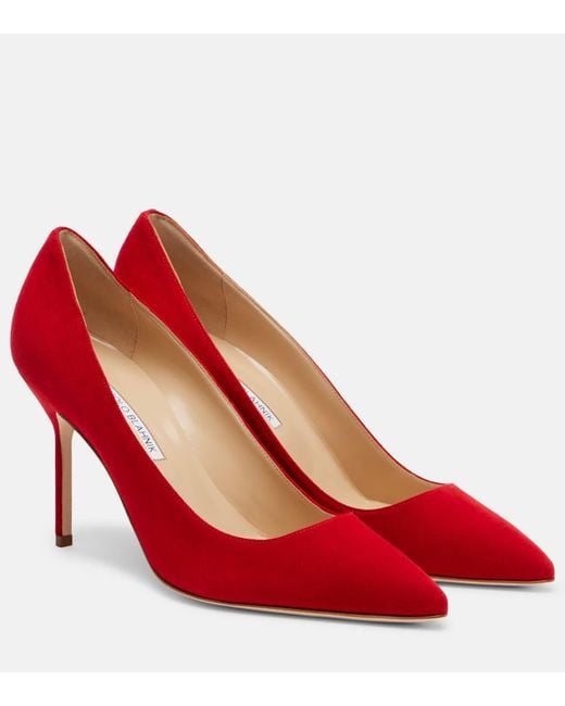 Manolo Blahnik Red Bb 90 Suede Pumps