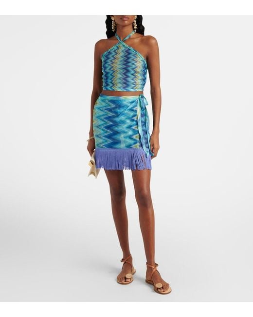 Missoni Blue Zigzag Sheer Halterneck Top