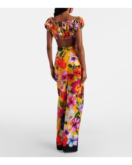 Dolce & Gabbana Orange Floral Cotton Wide-Leg Pants