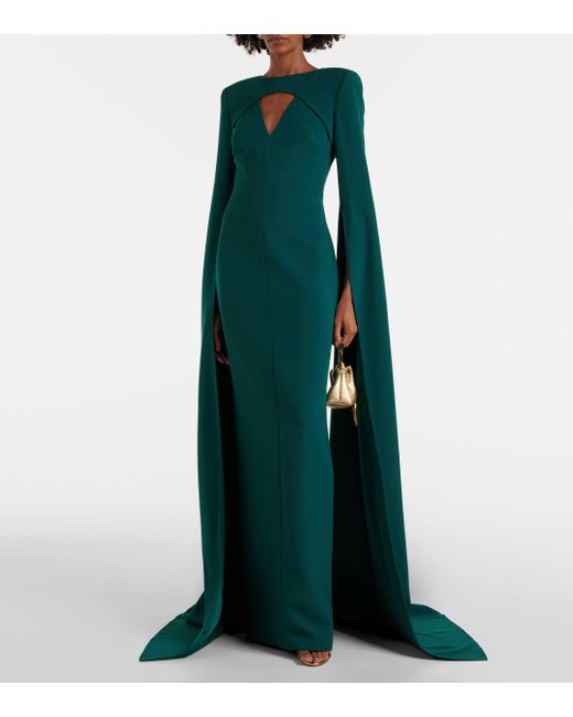 Safiyaa Green Sarita Cutout Crepe Gown