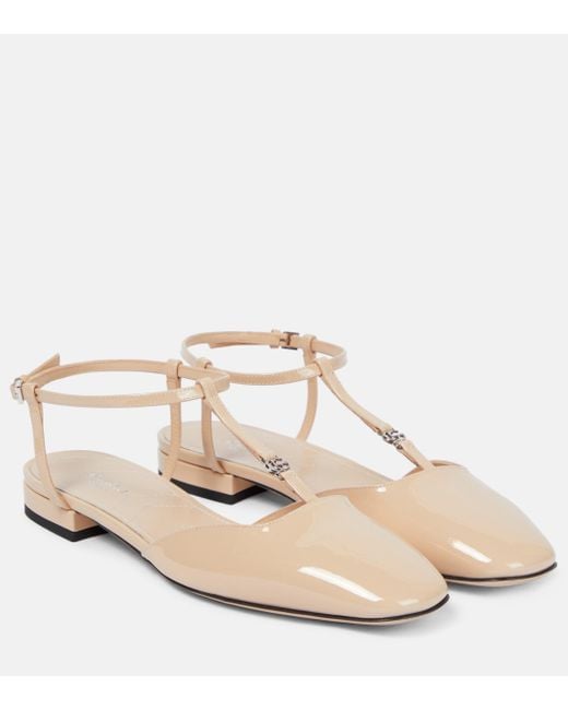 Gucci Natural Double G Patent Leather Ballet Flats