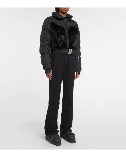 3 MONCLER GRENOBLE Black Faux Fur-trimmed Down Ski Suit