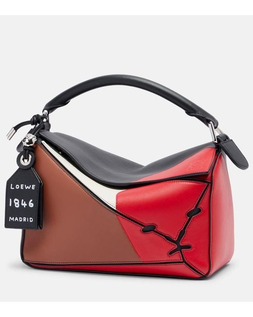 Loewe Red Puzzle Lion Intarsio Small Shoulder Bag