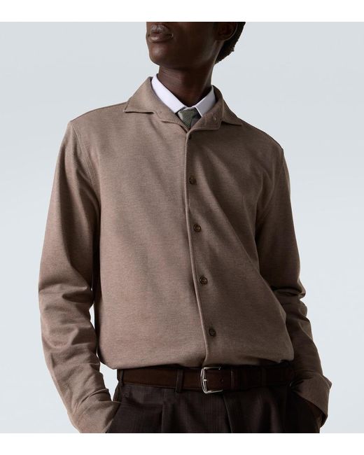 Brioni Brown Cotton Pique Shirt for men